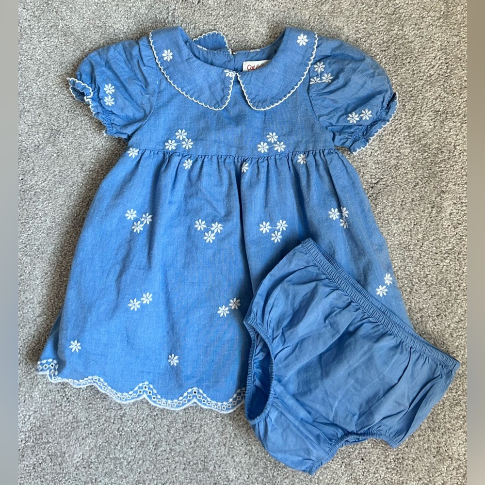 Cat & Jack Chambray Floral Dress 12M. EUC